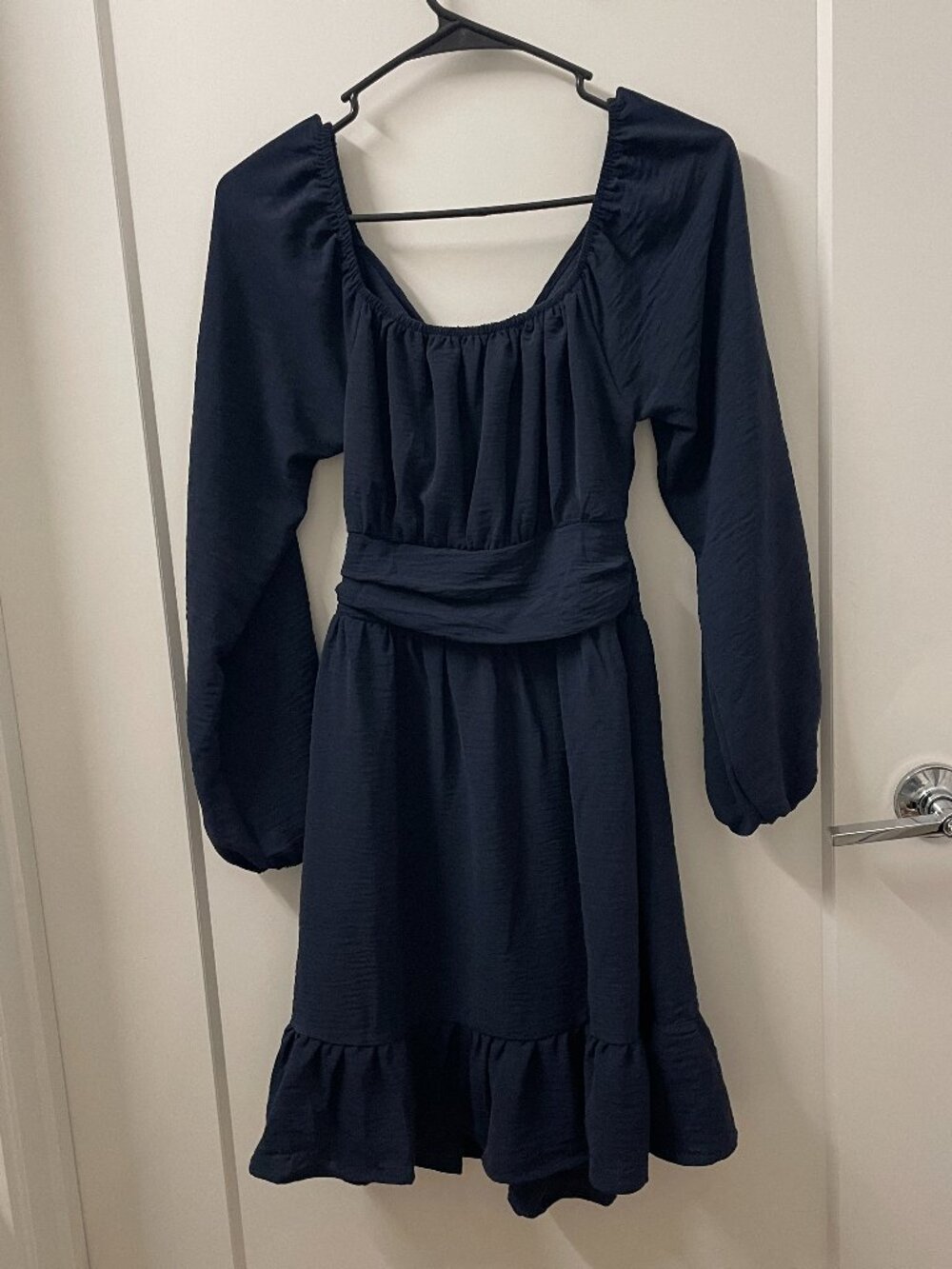 Navy Long-sleeve Midi Dress